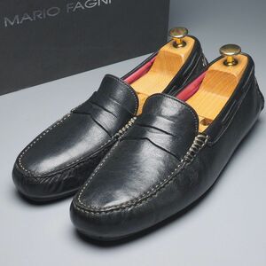 MF7451//イタリア製*マリオファグニー/MARIO FAGNI*メンズ39/レザードライビングシューズ/コインローファー/スリッポン/革靴/黒/ブラック