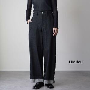  превосходный товар LIMIfeu Limi feu черный Denim широкий .te The внутренний разрез rigid высокий талия Yohji Yamamoto дизайн брюки 2