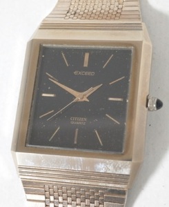 電池切れ不動品 シチズン エクシード スクエア 黒文字盤 3針 メンズ クォーツ 腕時計 80s Vintage CITIZEN EXCEED 7933-798406