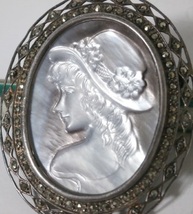 925SV シェル カメオ ブローチ 女性 横顔 Vintage 925 Silver シルバーアクセサリー 貝殻_画像8