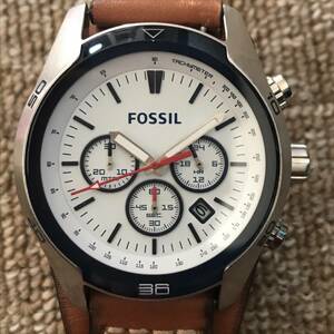 FOSSIL フォッシル 　ウォッチ 腕時計　 レザー　 革ベルト　 クロノグラフ　 CH2986　　ホワイト　シルバー　