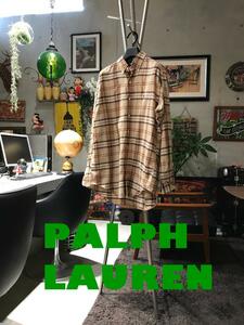 PALPH LAUREN　ラルフローレンシャツ　茶色チェックMサイズ(日本L)