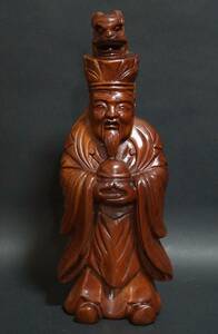 【寂】木製 木彫り 細工彫『龍寿老人』仙人 置物 飾り物 s60130