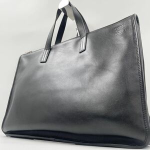 1円●美品 現行●LOEWEロエベ ニュートレド ビジネスバッグ ブリーフケース ハンドバッグ アナグラム レザー メンズ A4可 書類鞄 