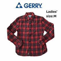 ★ GERRY ジェリー レディース チェック シャツ レッド ネルシャツ オンブレチェックシャツ アメカジ 長袖シャツ_画像1