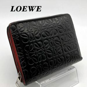 ロエベ LOEWE リピート アナグラム 折り財布 ブラック 黒 レッド