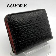 ロエベ LOEWE リピート アナグラム 折り財布 ブラック 黒 レッド_画像1