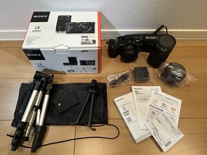 美品 動作品 SONY 一眼レフ α6000 本体 ダブルズームレンズキット ILCE-6000Y 元箱取説 デジタルカメラ ミラーレス 三脚 ソニー