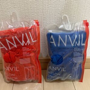 新品未使用 ANVIL アンビル ナイロン ストレッチ フィットタイツ 前あき 2枚セット Mサイズ オレンジ ブルー