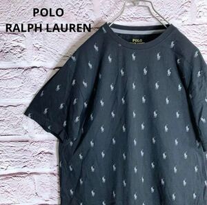 ポロラルフローレン Tシャツ ホースロゴ 総柄 Lサイズ ブラック POLO Ralph Lauren 半袖 トップス カットソー メンズ