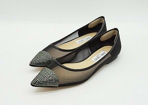 ◇美品【JIMMY CHOO ジミーチュウ】AMIKA メッシュ フラットシューズ BLACK/BLACK/DIAMOND 38 1/2