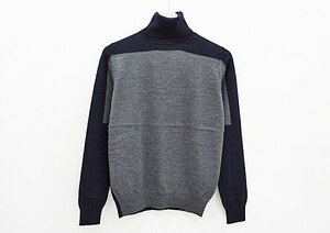 ◇美品【JIL SANDER ジル・サンダー】ウール タートルニット グレー×ネイビー 34