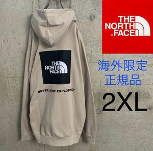 送料無料★ THE NORTH FACE パーカー スウェット 刺繍 男女 スクエアロゴ ボックスロゴ ベージュ モカ 海外限定 正規品 2XL