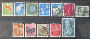 普通切手　 使用済み　　新動植物国宝普通切手　1966年シリーズ　　　　　　12種　