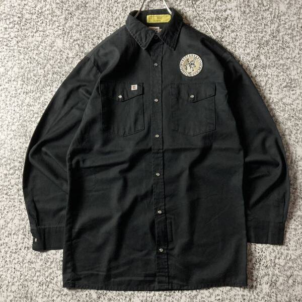 【90sオールド】レストランワッペン Wフラップ スナップL/Sコックシャツ ブラック Mサイズ 古着 シェフシャツ ビンテージ