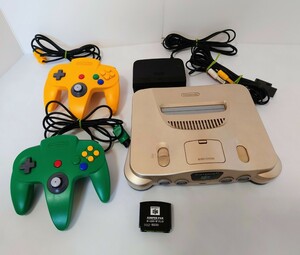 NINTENDO64 ニンテンドー64/ゴールド/ コントローラー2個・ターミネーターパック2個付！/アダプタ/AVケーブル/レアカラー/ 任天堂/Nintendo