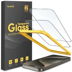 お得 iPhone 15 Pro ガラスフィルム 【2枚セット】 ： 米国SGガラス Lamicall 9H硬度 iPhone 15 Pro 保護フイルム, 黒縁あり 全面保護