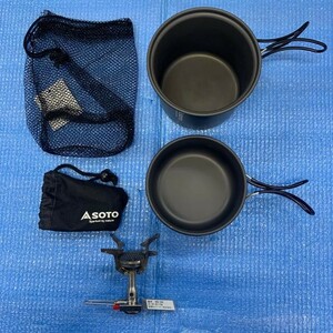 1円～!!◆美品◆SOTO ソト アミカス アルミクッカーコンボ SOD-320 キャンプ アウトドア 登山 軽量 シングルバーナー クッカー mc01063267