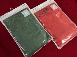 a25166◎未使用　UNIQLO　ユニクロ　カラークルーネックT 半袖　グリーン オレンジ　メンズ L 2点セット