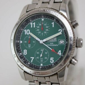 2401-512 セーラム クオーツ 腕時計 Salem タバコ グリーン文字盤 日付 クロノグラフ 金属ブレス