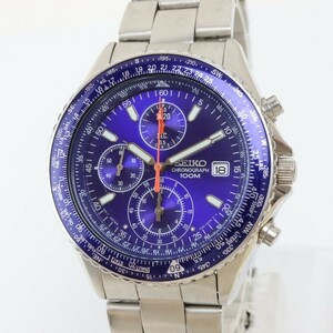 2401-551 セイコー クオーツ 腕時計 SEIKO 7T92 0CF0 クロノグラフ 100M ネイビー文字盤 日付 純正ブレス 箱有り