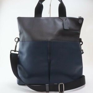 2401-76 Coach F57569 Charles folding over tote bag shoulder bag 2WAY COACH leather made gray × navy bai color 