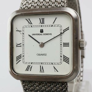 2401-595 ユニバーサルジュネーブ クオーツ腕時計 ローマン文字 白文字盤 銀色 純正ベルト