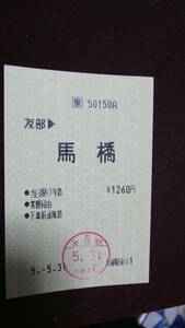JAC14　ＪＲ常磐線　駅窓口発行磁気券（縦型区間式）　平５【　友部　→　馬橋　】