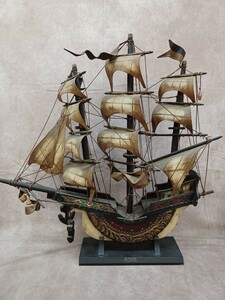 帆船模型 木製 ROME アンティーク 完成品？ 大型 オブジェ 置物 ローマ 船 インテリア小物 雑貨 コレクション 高さ約64cm×横63.5cm 