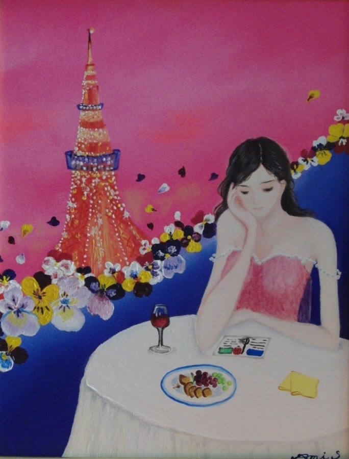 ≪Komikyo≫ Ami Shiozawa, Poste aérienne, peinture à l'huile, F6 n° : 40, 9×31, 8 cm, Peinture à l'huile unique en son genre, Peinture à l'huile neuve de haute qualité avec cadre, Signé à la main et authenticité garantie, peinture, peinture à l'huile, portrait