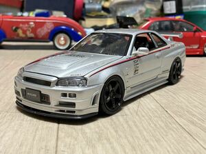 ホットワークス 1/24 スカイライン GT-R R34 ニスモ NISMO Z-tune ワイルドスピード ドリフト 現状品 ミニカー アオシマ スカイネット