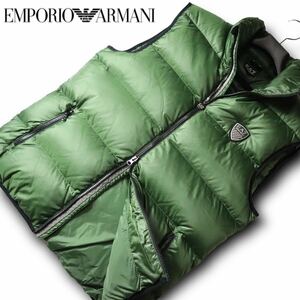 【イタリアングリーン】EMPORIOARMANI エンポリオアルマーニ EA7 メタルロゴワッペン ダウンベストL ダウン90% フェザー10%【希少カラー】