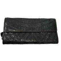 【激レア！】定価18万円 Bottega Veneta ボッテガヴェネタ パイソン エキゾチック イントレチャート ブラック 長財布 レザー 1円_画像2