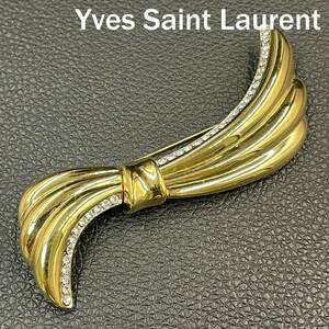 【人気】Yves Saint Laurent / イヴ・サンローラン ブローチ ゴールド ラインストーン YSL アクセサリー レディース/CYB74-6