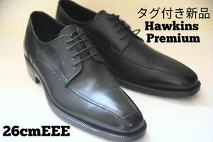 タグ付き新品 100円スタート！【Hawkins Premium】ホーキンスプレミアム 消臭・抗菌効果あり スワールトゥ 天然皮革 ブラック 26cmEEE