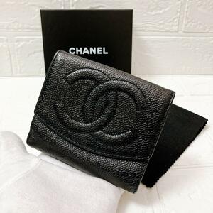 【付属品あり】シャネル CHANEL キャビア 二つ折り 折り財布 レザー ブラック Y231 黒 レディース コンパクト ココマーク 