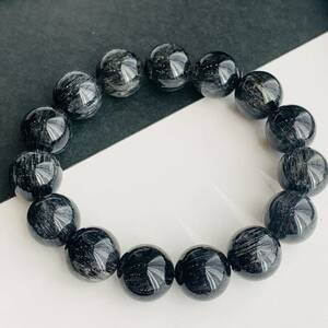 ブラックルチルクォーツ　黒髪晶　ブレスレット　天然石　13㍉　JR 11