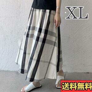  adult pretty check pattern volume long skirt XL tough tagya The - white 