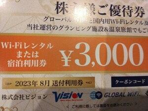 送料0円～　ビジョン　株主優待券　グローバルWi-Fi　
