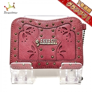 アナスイ ANNA SUI パスケース - レザー レッド スタッズ 美品 財布