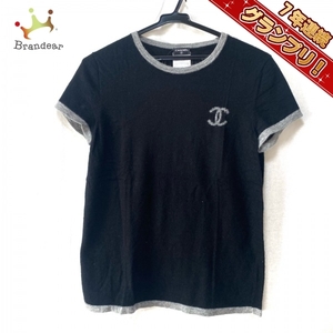 シャネル CHANEL 半袖Tシャツ サイズ40 M P27584 - 黒×ライトグレー レディース クルーネック/カシミヤ 06C トップス