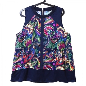 デシグアル Desigual ノースリーブカットソー サイズXL - ネイビー×パープル×マルチ レディース クルーネック/ペイズリー柄/タグ付き