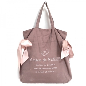 メゾンドフルール Maison de FLEUR トートバッグ - キャンバス グレーベージュ×ライトピンク 刺繍 バッグ
