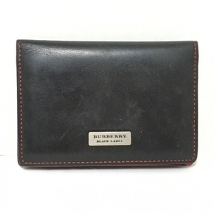 バーバリーブラックレーベル Burberry Black Label カードケース - レザー 黒×レッド 財布