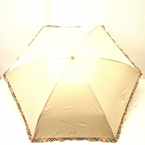 バーバリー Burberry 折りたたみ傘 - 化学繊維 グレーベージュ×黒×レッド チェック柄/フリル/ピンドット 傘