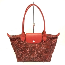 ロンシャン LONGCHAMP ハンドバッグ ル・プリアージュ ナイロン×レザー レッド×マルチ 花柄/折りたたみ バッグ_画像1