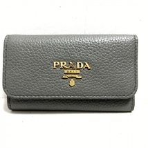 プラダ PRADA キーケース - レザー グレー×ライトブルー 6連フック 財布_画像1