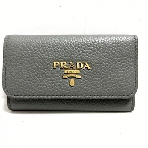 プラダ PRADA キーケース - レザー グレー×ライトブルー 6連フック 財布