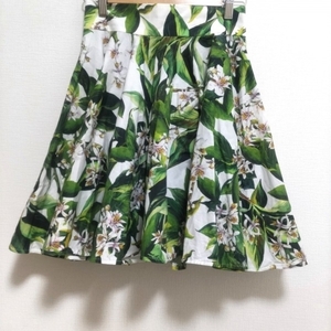 ドルチェアンドガッバーナ DOLCE&GABBANA スカート サイズ38 S - 白×グリーン×マルチ レディース ひざ丈/花柄 美品 ボトムス