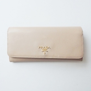 プラダ PRADA 長財布 - レザー ピンクベージュ×ゴールド 財布